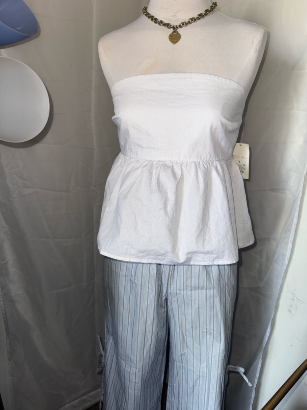 White Strapless Peplum Top+ pants set